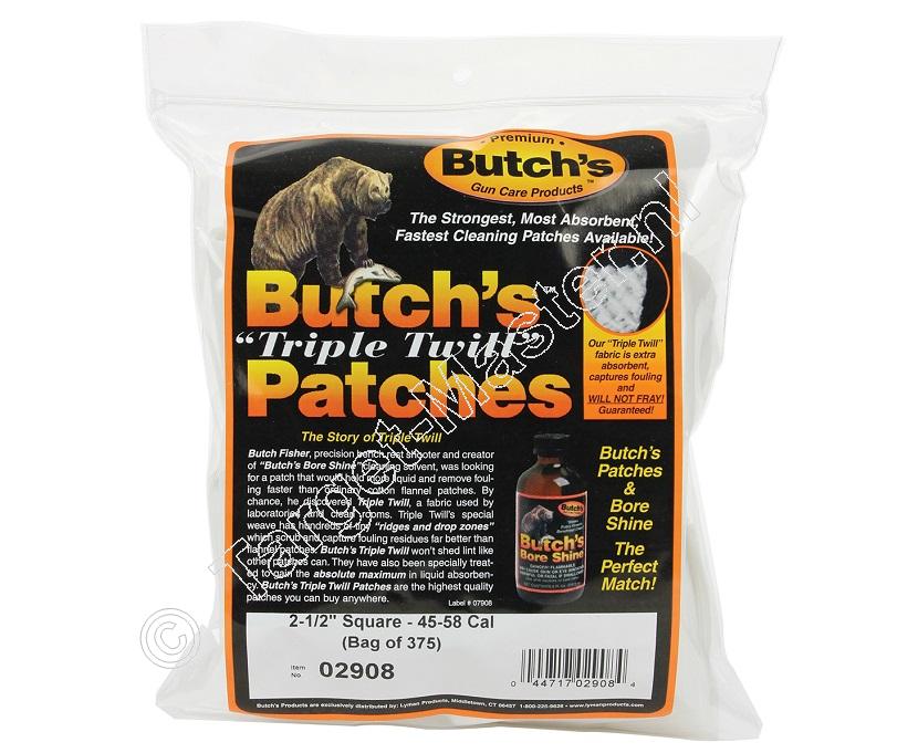 Butchs TRIPLE TWILL Barrel Cleaning Patches .45 to .58 square 64mm package of 375